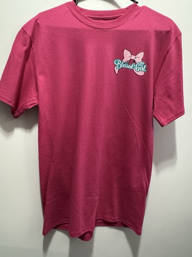 Blessed Mädchen T-Shirt Neu mit Etikett Gr. XL Rosa Gebet Schleifen Grafik Einfarbig Kurzarm