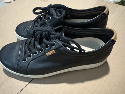 NWOT Ecco Women's Soft 8 Black Leather Sneakers Size 37 / US 8 Orig $160