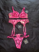 Honey Birdette Allie Hot Pink, 3piece 36 D XL Garter Belt Panty M