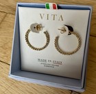 Vita New In Box on card Sterling Silver Gold Plated pierced Italy Hoop Earrings