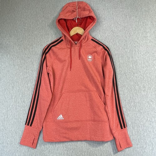 Adidas Classic 3 Stripe Hoodie Women’s Medium Red Olympic Canada Climawarm - Picture 2 of 7