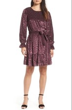 Michael Kors SCALLOPED VELVET SMOCKED-CUFF DRESS IN BLACK/ CORDOVAN