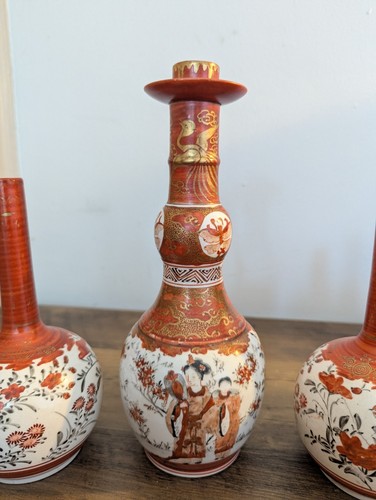 Japanese Kutani Porcelain Vases Meiji Period Signed Set Of 3 - Picture 3 of 24