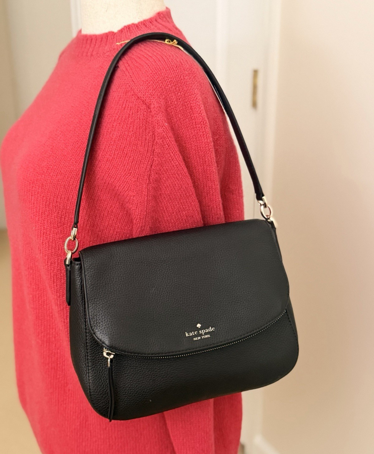 Kate Spade New York Black Pebbled Shoulder Bag Magnetic Closure Gold Hardware