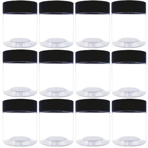 12 Pack 4 oz Plastic Jars,Wide-mouth Clear Storage Containers with Black Lids...