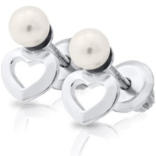 Sterling Silver Heart Baby Studs with Pearl
