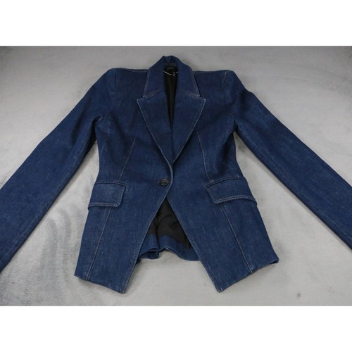 Blazer Paige Denim Botón Único Muesca Solapa Solapa Bolsillos Chaqueta Mujer Azul XS - Imagen 2 de 9