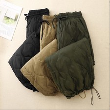 Women Winter Drawstring Trousers Pants Quilted Padded Loose Outdoor Ski Warm Hot