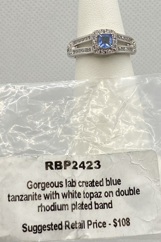 BP Bomb Party Lab Created Cute Blue Tanzanite White Topaz Size 8 Ring RBP2423 - Picture 2 of 2