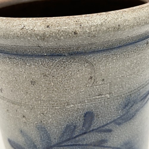Rowe Pottery Works - Crock Blue Fern / Feather Design - Salt Glaze Utensil Jar - Picture 2 of 9