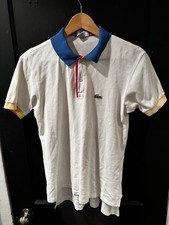 Vintage Izod Lacoste Polo Shirt White Blue Collar Red Trim Yellow Cuffs Sz S USA