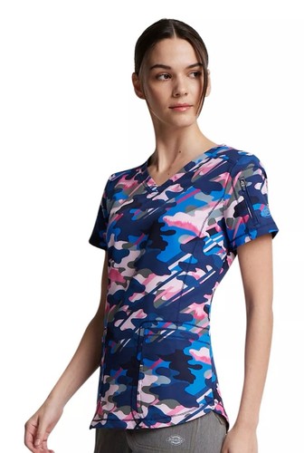 Camo In Line Dickies Scrubs Dynamix V Neck Top DK731 CAIL XS NWT - Picture 2 of 5