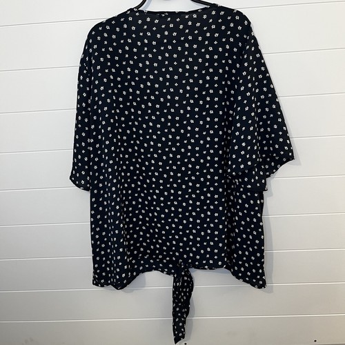 Üppige marineblaue geblümte plus 2X Langarm-Bluse vorne zum Binden lässig minimalistisch Boho - Bild 9 von 9