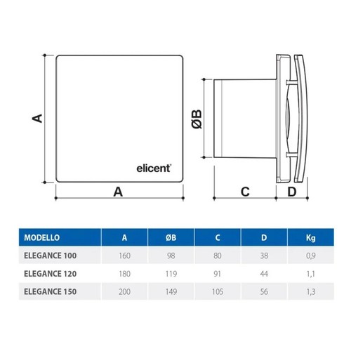 Aspiratore elicoidale diretto elicent serie elegance 230v-50hz ø 100-120-150mm - Foto 2 di 3