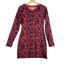 Title Nine Stretch Mini Dress Hooded Red Geometric print Long sleeve Size XS