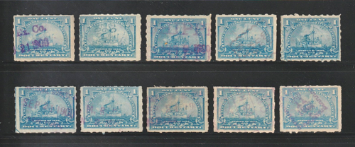 Scott # R163p, Used, 1¢ Documentary Battleship, 10 Different Hand-Stamped Cancel - Picture 1 of 2