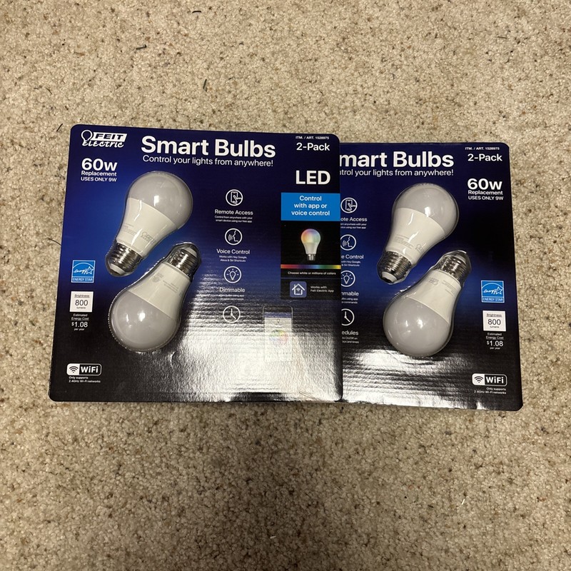 Lot of 2 FEIT Electric 2 Pack Color WIFI Smart LED Light Bulbs 60W New Packages