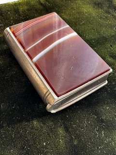 Antique Victorian Banded Agate Silver Metal Vesta Match Case
