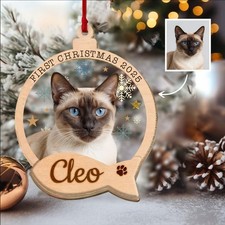 Custom Cat Picture Ornament   Siamese Cat Holiday Keepsake