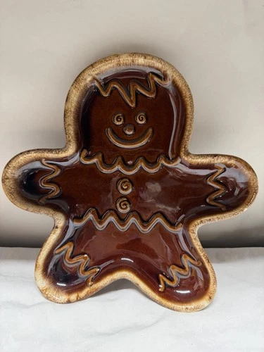 HULL Pottery Gingerbread Man Drip Glaze Brown Vintage Serving Plate / Tray,#14