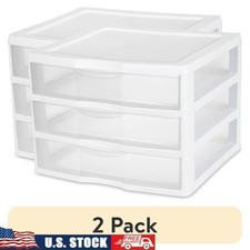 2 Pack Wide 3 Drawer Unit Plastic Storage Organizer Clear Drawers Stackable New