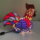 Vintage Tiffany Style Stained Glass Rooster Table Lamp Night Light 12" length