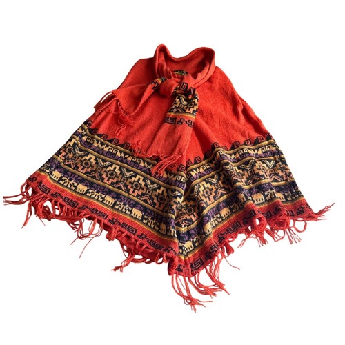 Tejidos Intihuatana Cusco Perú 100% Alpaka Wolle Damen Poncho Orange Strick