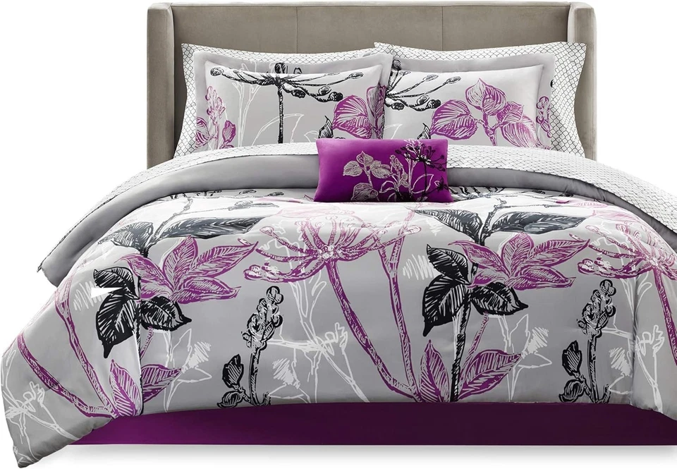 Juego de edredón Madison Park Essentials Claremont King, (104"x92"), floral púrpura Foto 2 de 4