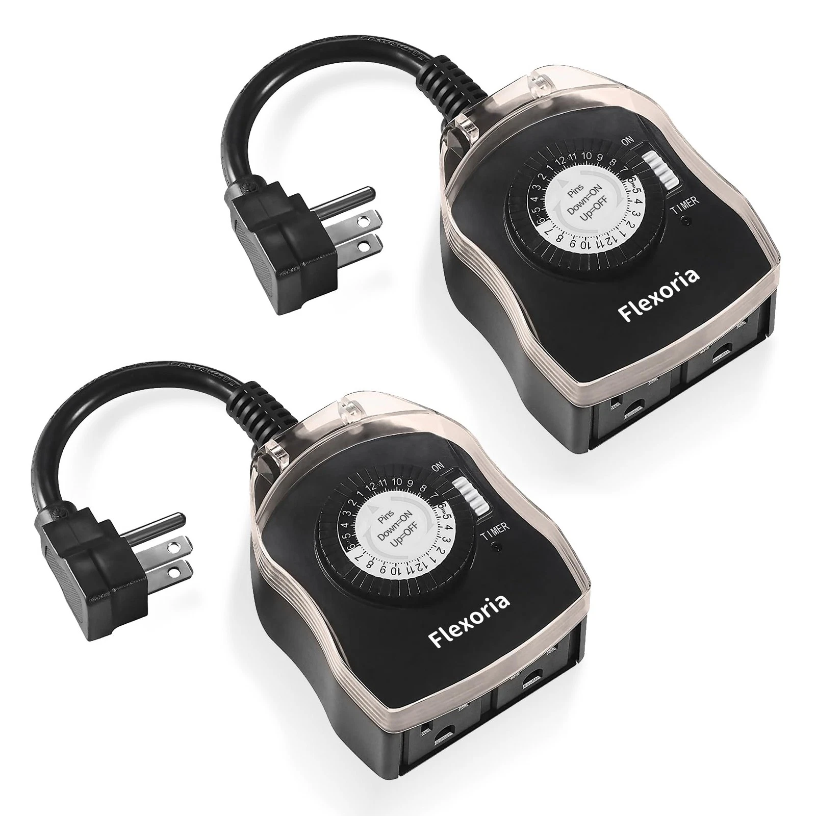 Outdoor Timer Outlet Waterproof, 24 Hour Mechanical Plug in Light Timer, 2 Gr...