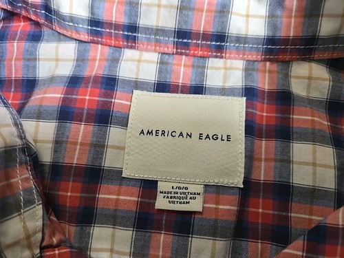 American Eagle Shirt Mens Large Blue Red Plaid Long Sleeve Button Casual - Picture 2 of 10