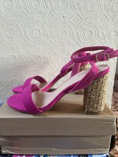 NEW ERYNN Wicker Block Heel Strapped Sandals Shoes Pink Glam Size 3 EU36