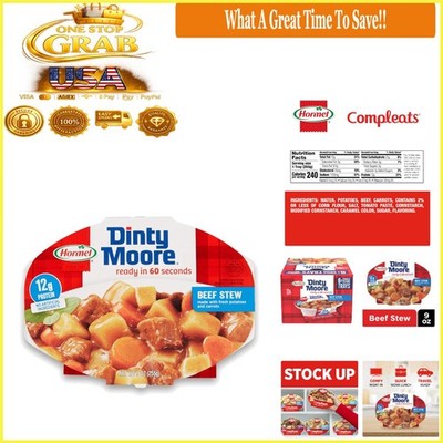 Hormel Beef Stew 9oz Pack of 6 Fully Cooked Ready to Eat Canned Meals