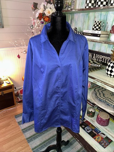 NWT Lane Bryant Shirt Blouse Women’s Blue Button Up Long Sleeves Career Plus 26 - Picture 1 of 6