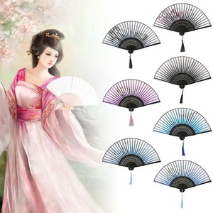 Vintage Folding Hand Held Dance Fan Chinese Flower Cosplay Bamboo Fans