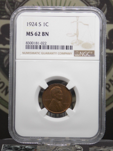 1924 "S" Lincoln WHEAT Cent Penny 1c NGC MS62 BN #022 BU Uncirculated ECC&C, Inc - Picture 3 of 4