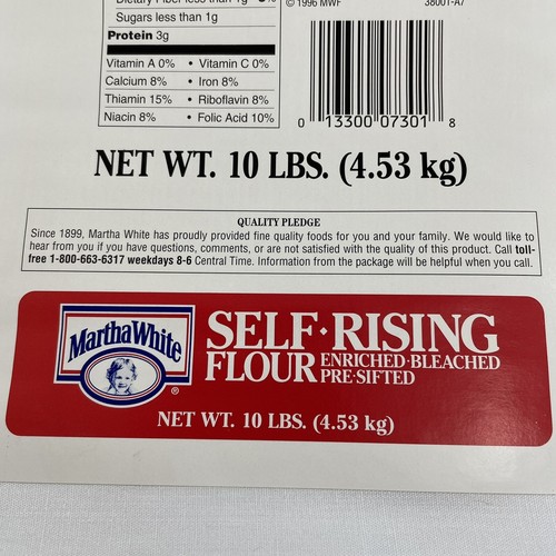 Martha White Flour Cloth Sack 1996 Paper Label White Bag 10lb Size Crafts Decor - Picture 6 of 6