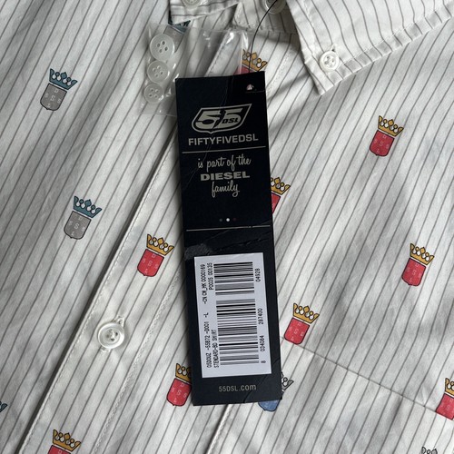 55DSL Diesel Shield Pattern Shirt Long Sleeve Mod Mens - BNWT - Size Large - Picture 4 of 14