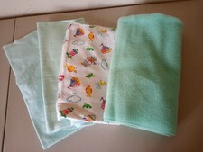  Lot Of 4 Different Sizes Green Baby Blankets/Doll Blankets
