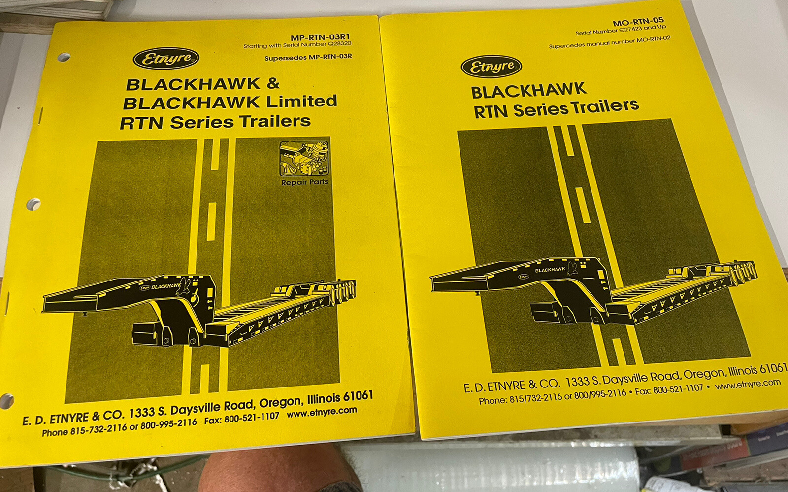 Etnyre Blackhawk RTN Series Trailers Operation Maintenance Safety Parts