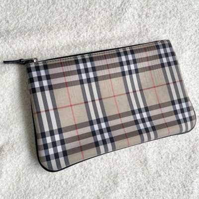 Burberry London Nova Check Pouch Nylon Canvas Made In Italy