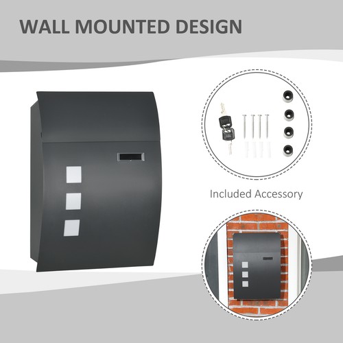 Buzón de correo montado en la pared resistente a la intemperie para pared exterior moderno M gris - Imagen 6 de 9