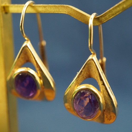 14k Yellow Gold Amethyst Jacket Earrings - Free Shipping USA - Picture 2 of 11