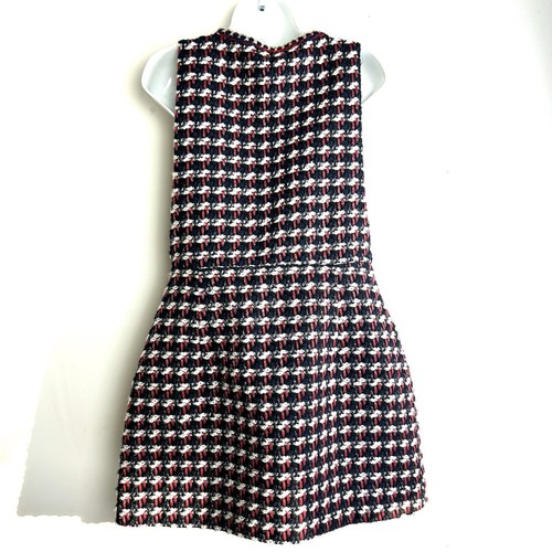 Zara Red & Blue dress sz L Tweed Pinafore Tartan Dark academia preppy classic - Picture 3 of 7