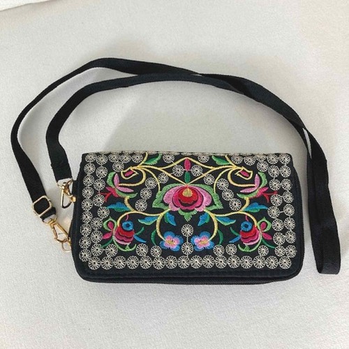 Bestickte Crossbody Clutch Geldbörse schöne helle Blumen Southwestern NEU