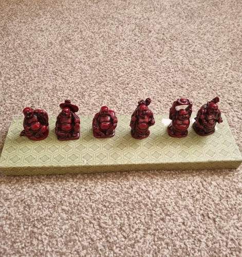 Resin Buddha Figurines Set of 6 for Prosperity & Good Luck With Box - Picture 3 of 11