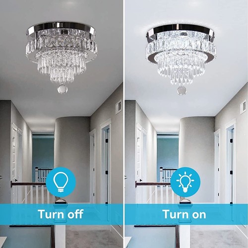 11.8" Modern Crystal Chandelier LED Flush Mount Ceiling Light for Bedroom Foyer - Picture 22 of 48