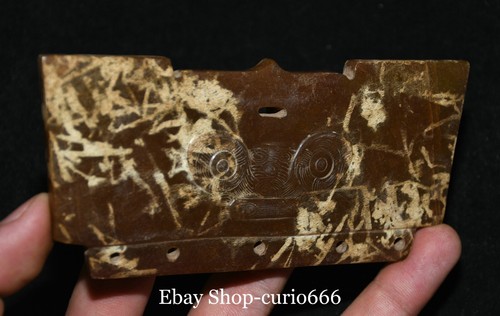 5''China Liangzhu Culture Old Jade Beast Face Yubi Yu Bi Exorcize Amulet Pendant - Picture 2 of 8