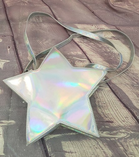 Girls Crossbody Bag - Cat & Jack™ Hologram Silver Red Blue White Glitter Star - Picture 2 of 5
