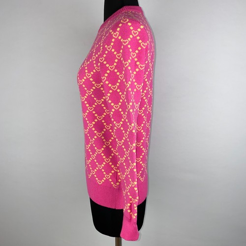 Shein Womens USA S / EUR S Pink Yellow Heart Pattern Long Sleeve Knit Sweater JU - Picture 5 of 12