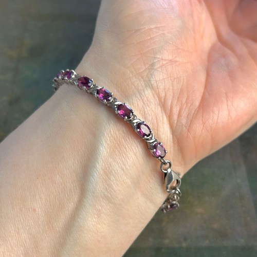 TGGC STERLING SILVER 925 Pink Tourmaline Gem Stone Link Tennis Bracelet 19.9cm - Picture 4 of 15